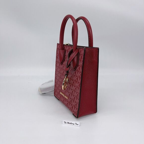 Michael Kors MK Extra Small Mercer Logo Leather Crossbody Mulberry Red Purse Bag - Picture 2 of 9